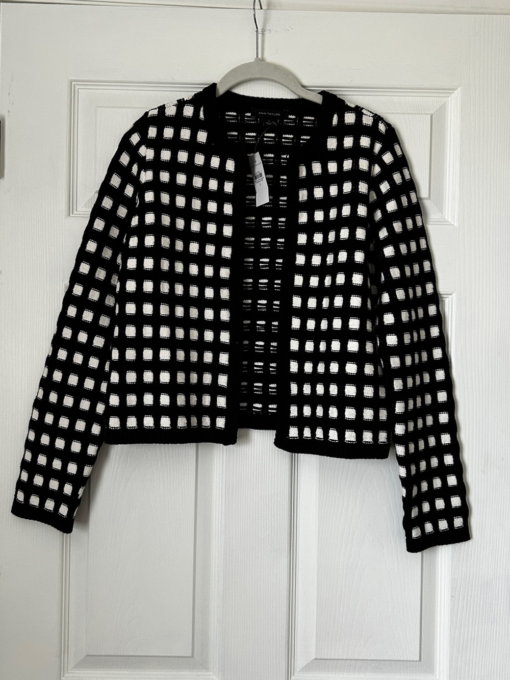 NWT Ann Taylor Black and White Grid Knit Blazer